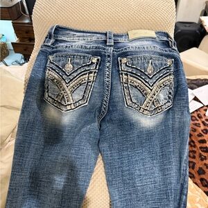 Miss Me Blue Jeans with Embellished Pockets